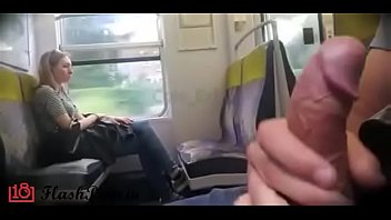 Guy masturbates and flashes girl in train