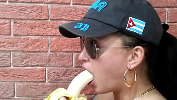 Girl shows her skills on banana