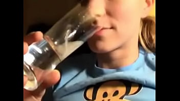 Teen d. cum from glass